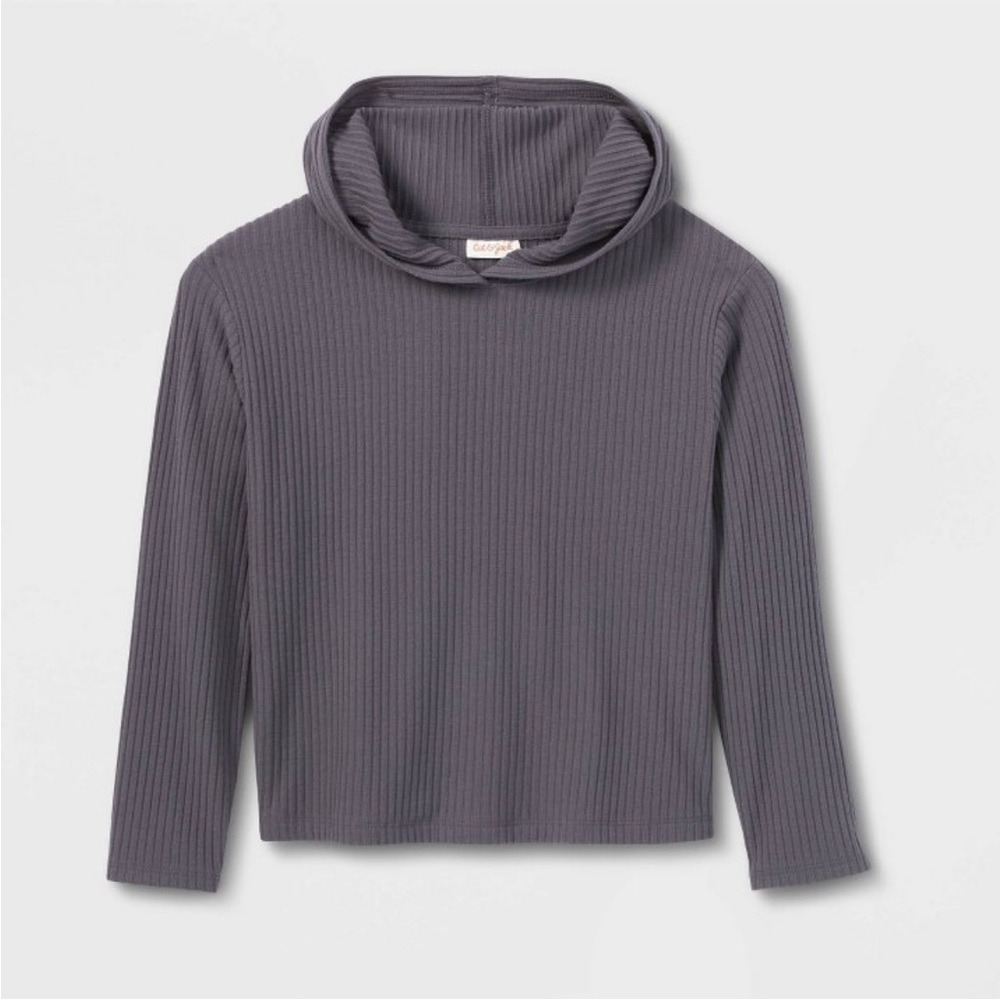 NWT Cozy Ribbed Gray Pullover Hoodie
